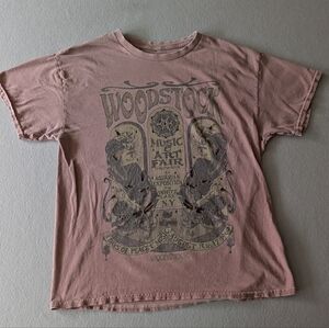 Woodstock Distressed Art Nouveau Faded Graphic Tee Goodie Two Sleeves Sz M